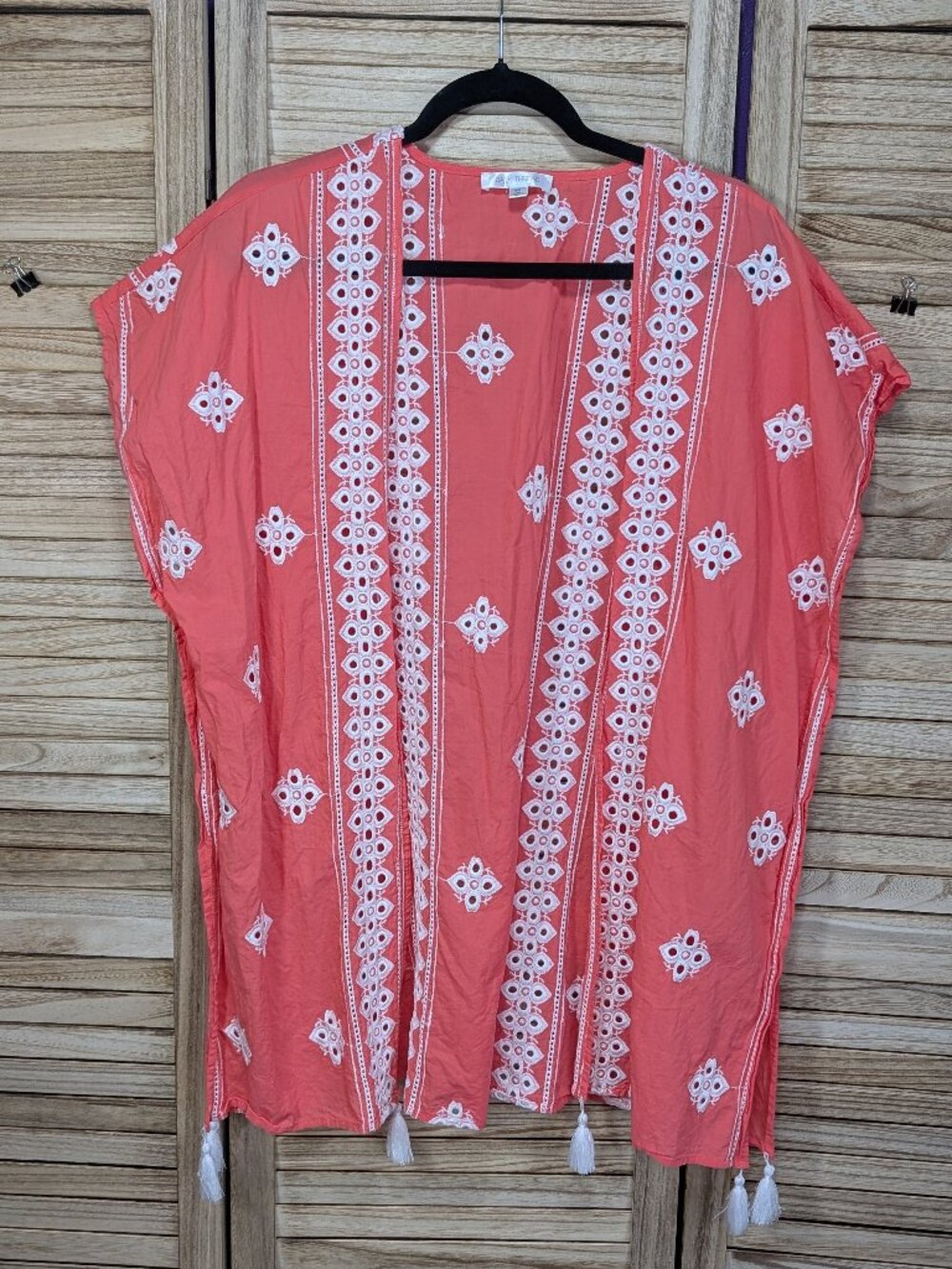Daily Threads Pink/Coral Embroidered Tassel Kimono Cover-Up Size Small/Medium